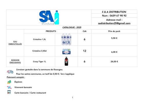 Eau Cristaline 1Lx6 et 50clx12 - Biyachara