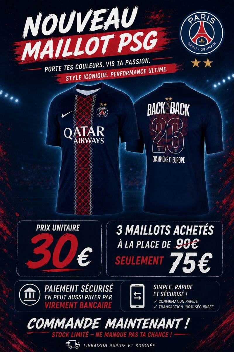 MAILLOT PSG 2 ÉTOILE BACK2BACK image 1 - Biyachara