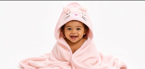 Cape de bain bébé–Rose avec capuche chat - Biyachara